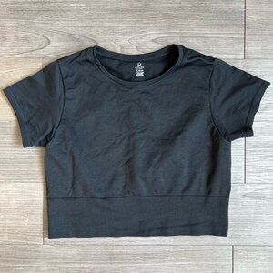 Aerie Offline Black Athletic Workout Compression Crop Top T-Shirt Size XL